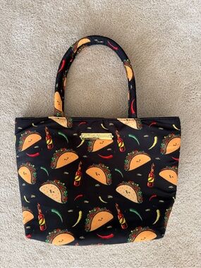 Betsy Johnson Black Taco Print Tote Bag